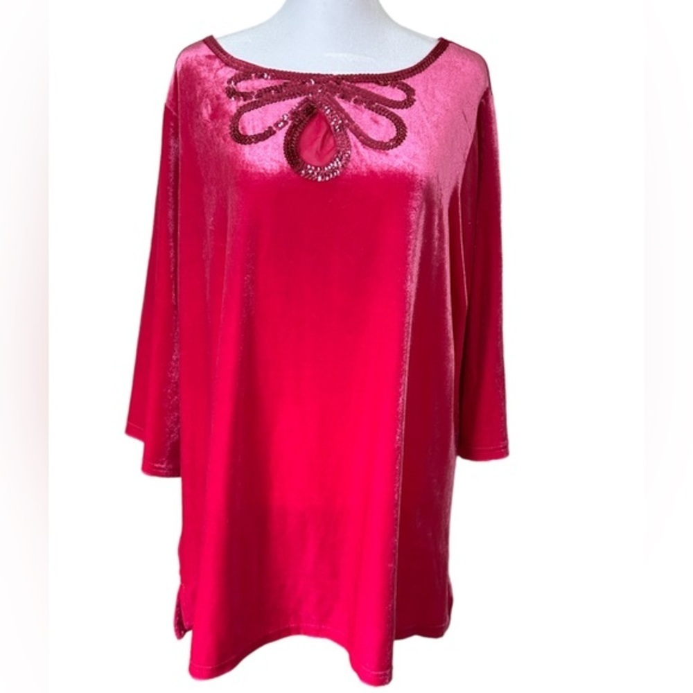 Quacker Factory pink velvet size 1X blouse top NWOT